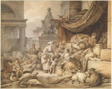 Market Scene with a Fantastic Sculpture, 1797/1798. Creator: Jean Baptiste Marie Huet