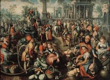 Market Scene with Ecce Homo, the Flagellation and the Carrying of the Cross, 1561