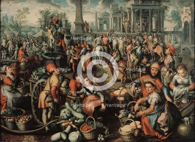 Market Scene with Ecce Homo, the Flagellation and the Carrying of the Cross, 1561.