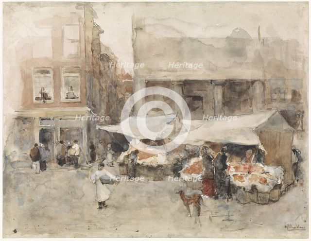 Market with flower stalls in Rotterdam, 1874-1925. Creators: George Hendrik Breitner, Floris Arntzenius.