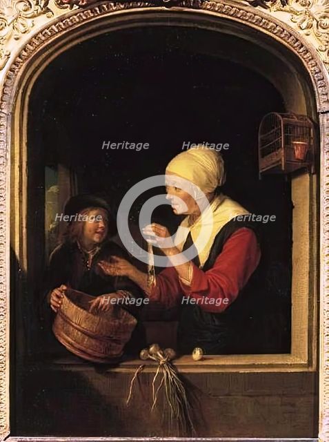 Market Woman with a Boy and Herring in a Window, 1665. Creator: Gerrit Dou.