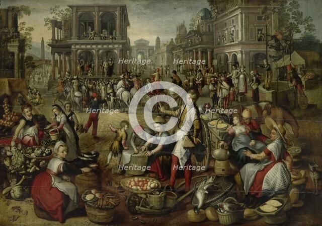 Marketplace, with the Flagellation, the Ecce Homo and the Bearing of the Cross in the background, 15 Creator: Unknown.