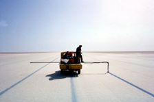 Marking the course for Bluebird CN7's World Land Speed record attempt, Lake Eyre, Australia, 1964. Creator: Unknown
