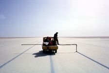 Marking the course for Bluebird CN7's World Land Speed record attempt, Lake Eyre, Australia, 1964. Creator: Unknown