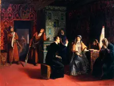 Marina Mniszech with her Father under Arrest 1883. Artist: Mikhail Petrovich Klodt