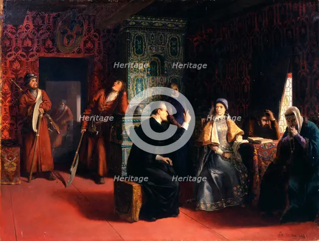'Marina Mniszech with her Father under Arrest', 1883.  Artist: Mikhail Petrovich Klodt
