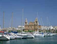 Marina and church, Malta. Creator: Peter Thompson