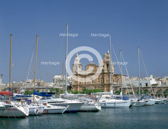 Marina and church, Malta.  Creator: Peter Thompson.