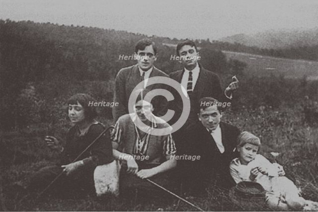 Marina Tsvetaeva and Sergey Efron with Konstantin Rodzevich (Sitting right). Prague, 1923.