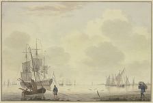Marine, on the right a man carrying a sack, 18th century. Creator: Cornelis de Grient