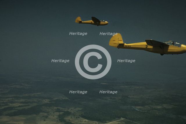 Marine Corps gliders being towed from Page Field, Parris Island, S.C., 1942. Creator: Alfred T Palmer.