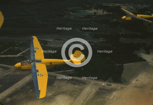 Marine Corps gliders in flight out of Parris Island, S.C., 1942. Creator: Alfred T Palmer.