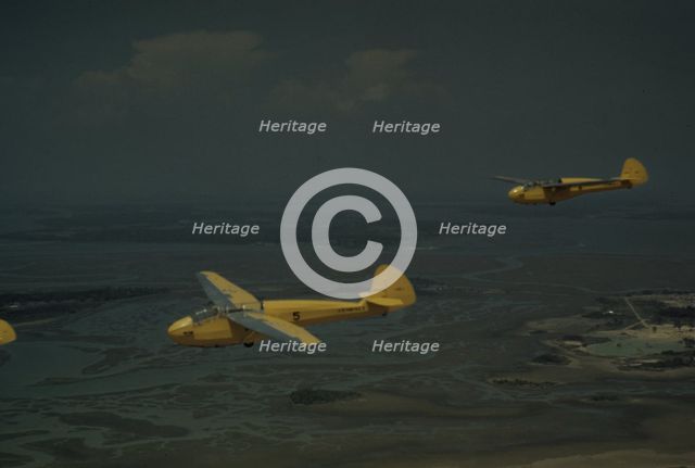 Marine Corps gliders in flight out of Parris Island, S.C., 1942. Creator: Alfred T Palmer.