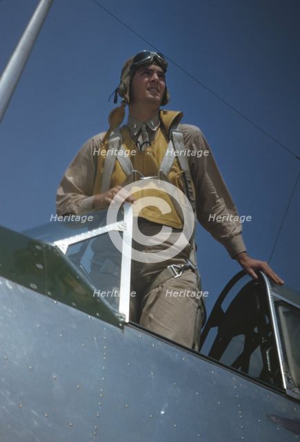 Marine Corps lieutenant studying glider piloting at Page Field, Parris Island, S.C., 1942. Creator: Alfred T Palmer.