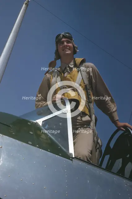 Marine Corps lieutenant studying glider piloting at Page Field, Parris Island, S.C., 1942. Creator: Alfred T Palmer.