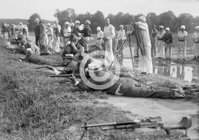 Marine Corps Rifle Range, F.D. Roosevelt And F.K. Lane, Firing, 1917. Creator: Harris & Ewing.