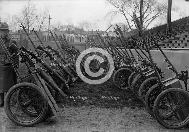 Marine Corps, U.S.N. Machine Gun Unit Demonstration at Ball Park, 1917. Creator: Harris & Ewing.