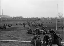 Marine Corps, U.S.N. Machine Gun Unit Demonstration at Ball Park, 1917. Creator: Harris & Ewing