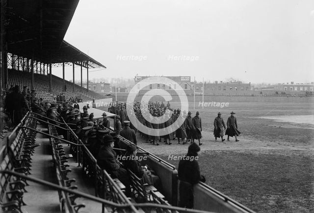 Marine Corps, U.S.N. Machine Gun Unit Demonstration at Ball Park, 1917. Creator: Harris & Ewing.