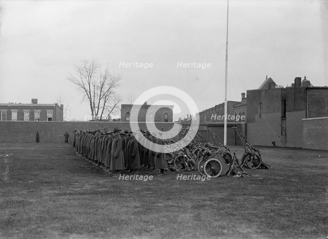 Marine Corps, U.S.N. Machine Gun Unit Demonstration at Ball Park, 1917. Creator: Harris & Ewing.