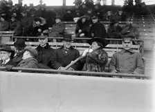 Marine Corps, U.S.N. Machine Gun Unit Demonstration at Ball Park - Daniels And Gen. Barnett, 1917. Creator: Harris & Ewing