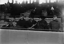 Marine Corps, U.S.N. Machine Gun Unit Demonstration at Ball Park - Daniels And Gen. Barnett, 1917. Creator: Harris & Ewing