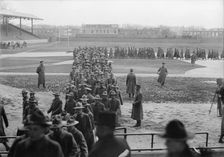 Marine Corps, U.S.N. Machine Gun Unit Demonstration at Ball Park, 1917. Creator: Harris & Ewing