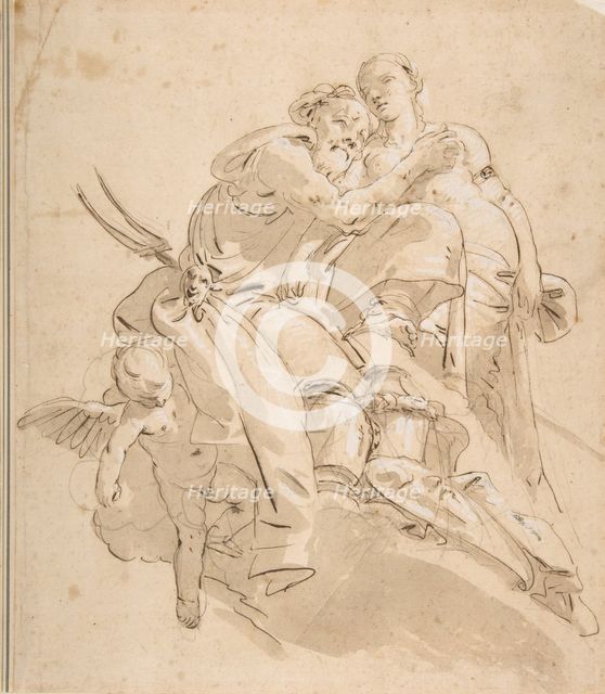 Marine Deity with Attendant Female Figure, ca. 1716-1770. Creator: Giovanni Battista Tiepolo.