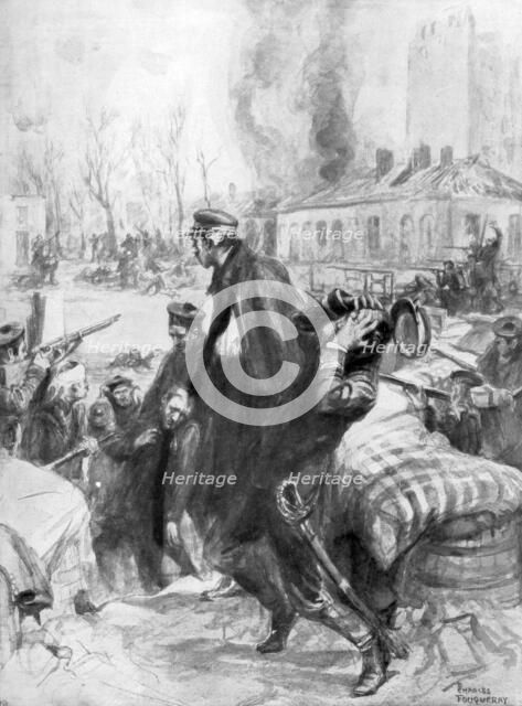 'Marine fusiliers involved in a street battle in Diksmuide', Flanders, Belgium, 1914 (1926).Artist: Charles Fouqueray