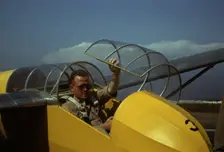 Marine glider pilot in training at Page Field, is watching take-offs, Parris Island, S.C., 1942. Creator: Alfred T Palmer