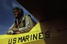 Marine glider pilot in training at Page Field, watching take-offs, Parris Island, S.C., 1942. Creator: Alfred T Palmer