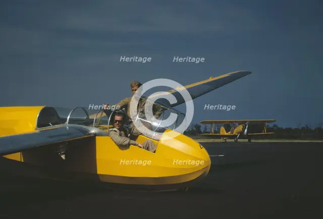 Marine lieutenant, glider pilot in training, ready for...at Page Field, Parris Island, S.C. , 1942. Creator: Alfred T Palmer.