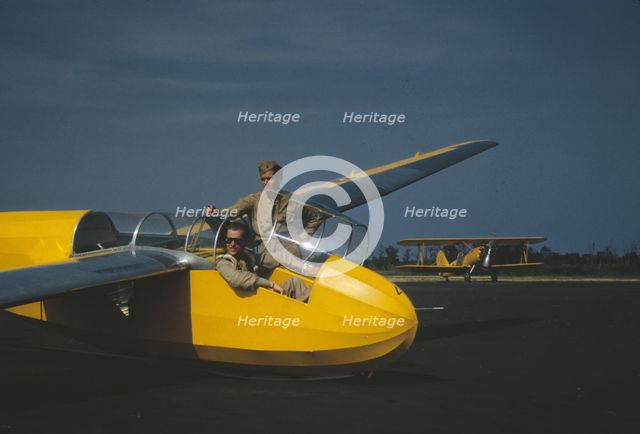 Marine lieutenant, glider pilot in training, ready for...at Page Field, Parris Island, S.C. , 1942. Creator: Alfred T Palmer.