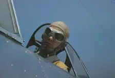 Marine lieutenant, glider pilot in training, ready for..., at Page Field, Parris Island, S.C., 1942. Creator: Alfred T Palmer