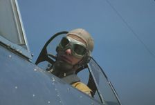 Marine lieutenant, glider pilot in training, ready for..., at Page Field, Parris Island, S.C., 1942. Creator: Alfred T Palmer