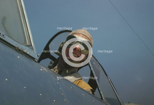 Marine lieutenant, glider pilot in training, ready for...at Page Field, Parris Island, S.C., 1942. Creator: Alfred T Palmer.