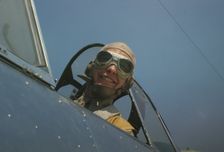 Marine lieutenant, glider pilot in training, ready for...at Page Field, Parris Island, S.C., 1942. Creator: Alfred T Palmer