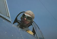 Marine lieutenant, glider pilot in training, ready for..., at Page Field, Parris Island, S.C., 1942. Creator: Alfred T Palmer
