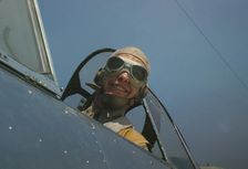 Marine lieutenant, glider pilot in training, ready for...at Page Field, Parris Island, S.C., 1942. Creator: Alfred T Palmer