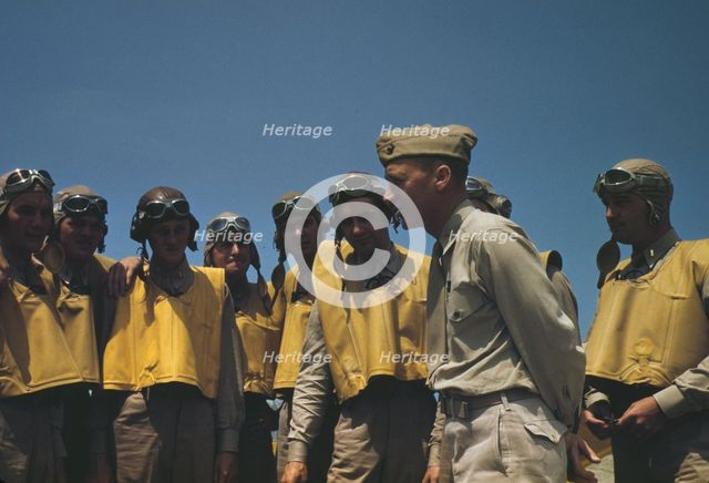 Marine lieutenants studying glider piloting at Page Field, Parris Island, S.C., 1942. Creator: Alfred T Palmer.