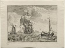 Marine Scene with Amsterdam in the Distance, 1701. Creator: Ludolf Backhuysen (Dutch, 1631-1708); Ludolf Backhuysen (Dutch, 1631-1708)