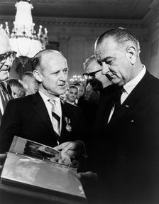 Mariner photos presented to President Johnson, 1965. Creator: NASA