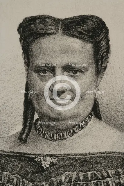 María Cristina de Borbón of the Two Sicilies (1806-1878), Queen of Spain, 1869. Detail. Creator: Jose Cuevas.