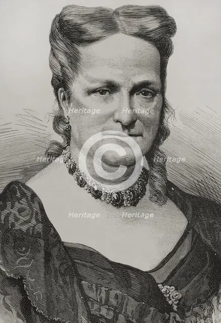 María Cristina de Borbón of the Two Sicilies (1806-1878), Queen consort of Spain, 1878. Creators: Félix Badillo, Arturo Carretero y Sánchez.