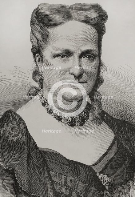 María Cristina de Borbón of the Two Sicilies (1806-1878), Queen consort of Spain, 1878. Creators: Félix Badillo, Arturo Carretero y Sánchez.