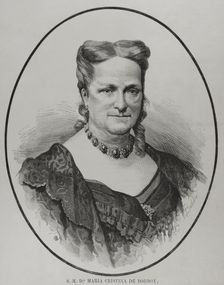 María Cristina de Borbón of the Two Sicilies (1806-1878), Queen consort of Spain, 1878. Creators: Félix Badillo, Arturo Carretero y Sánchez