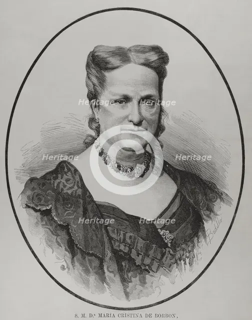 María Cristina de Borbón of the Two Sicilies (1806-1878), Queen consort of Spain, 1878. Creators: Félix Badillo, Arturo Carretero y Sánchez.