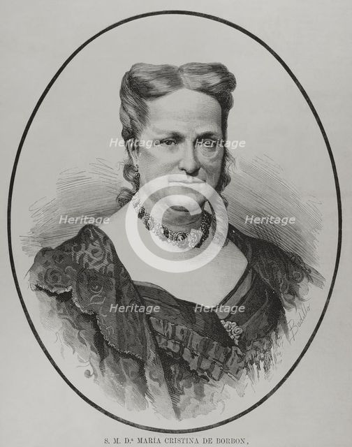 María Cristina de Borbón of the Two Sicilies (1806-1878), Queen consort of Spain, 1878. Creators: Félix Badillo, Arturo Carretero y Sánchez.