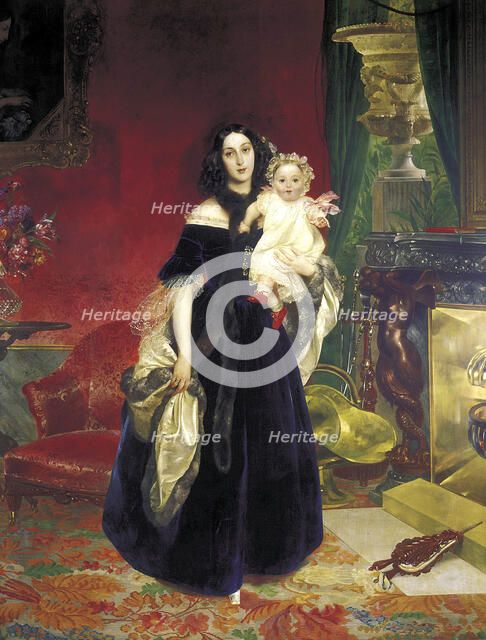 Maria Arkadyevna (Stolypina) Beck (1819-1889) with her Daughter, 1840.  Creator: Briullov, Karl Pavlovich (1799-1852).