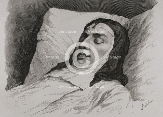 María de las Mercedes of Orleans in her mortuary bed, 1878.  Creator: Arturo Carretero y Sánchez.